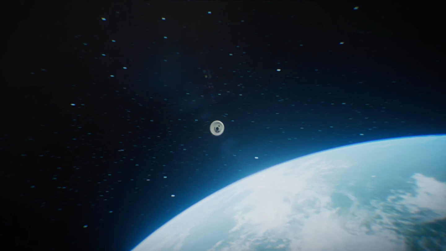 Визуализация приближающегося к Земле аппарата для входа в атмосферу Земли.