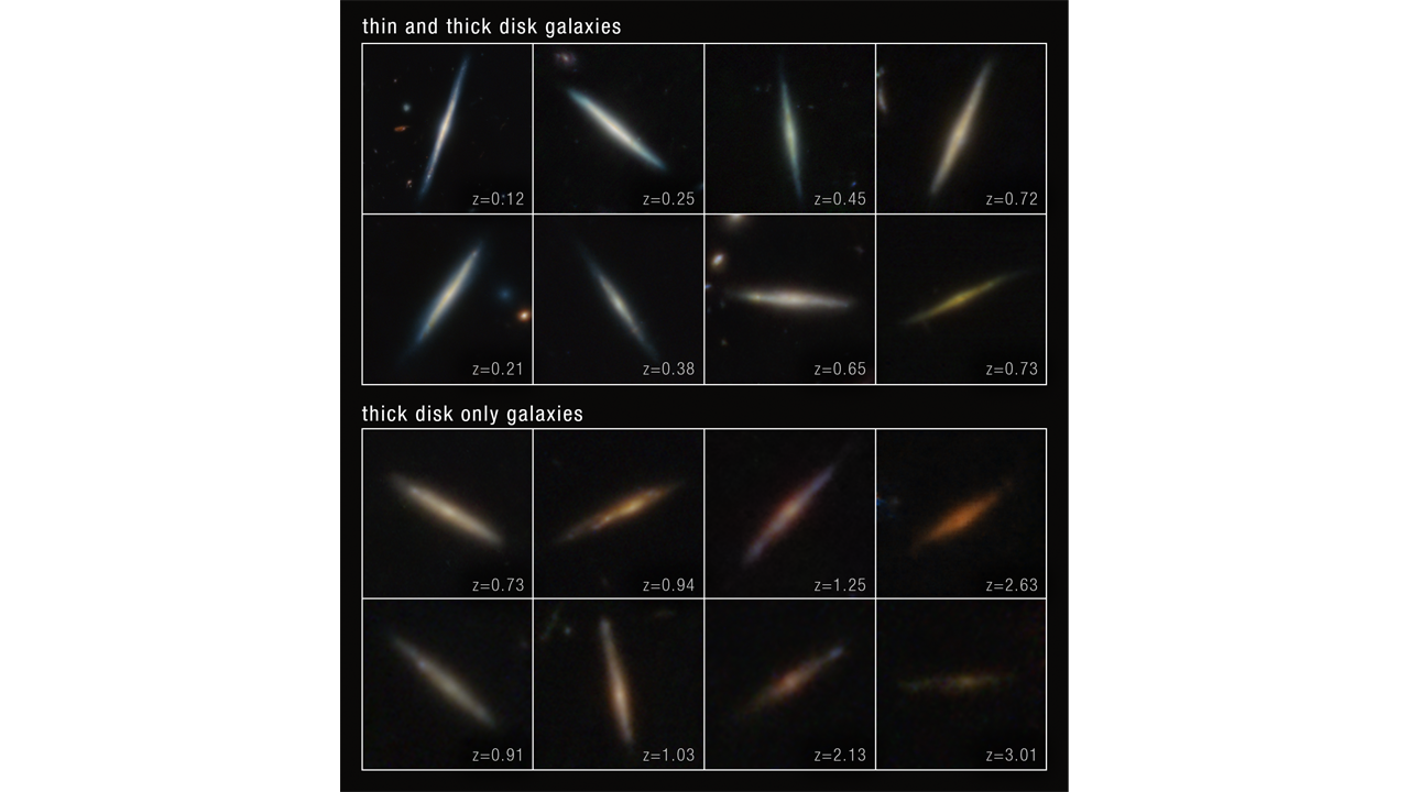 Некоторые из галактик тонкого и толстого дисков, видимых с ребра, изученные JWST.