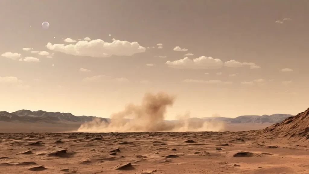 На Марсе встретились два пылевых дьявола, но выжил только один